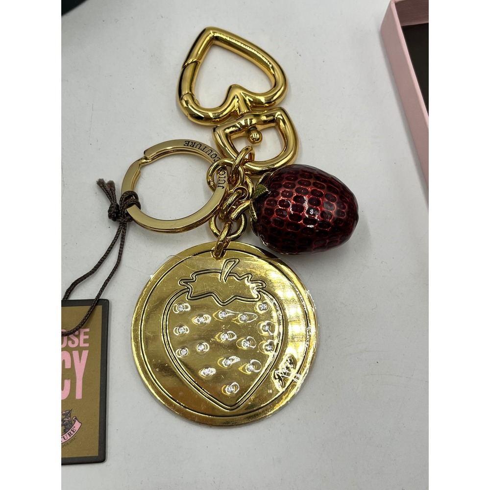Juicy Couture‎ Vintage Strawberry Gold Tone Heart Key fob Purse Charm New - Picture 8 of 12
